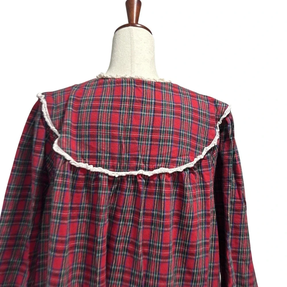 Lanz of Salzberg Women's Red Flannel Vintage VTG Christmas Nightgown Gown Robe